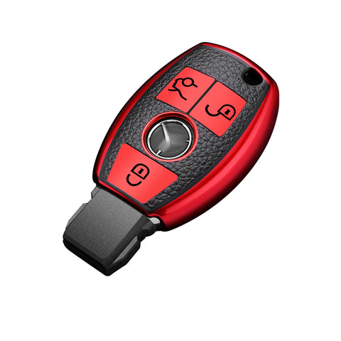 Full Protection Red Smart Key Fob Cover Case Shell w/Keychain For Mercedes Benz 3 Button