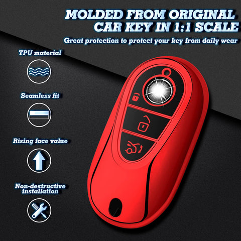Red Soft TPU Full Protect Remote Key Fob Cover For Mercedes-Benz S-Class 2020+