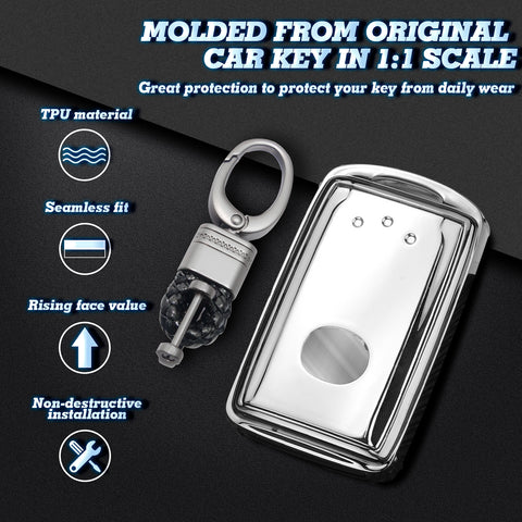 Silver Soft TPU Full Protect Remote Smart Key Fob Cover w/Keychain For Mazda 3 2019-2025