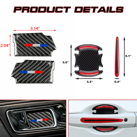 Real Carbon Fiber Inner + Exterior Door Handle Cover For Ford Mustang 2015-up