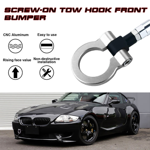 Silver CNC Euro Racing Style Tow Hook For BMW 1 3 5 Series X5 X6 Mini Cooper R55