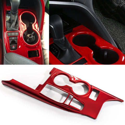 ABS Carbon Fiber / Red / Blue / Wood Gear Shift Frame Console Panel Trims Cover Cup Holder Decor Decal for Toyota Camry 2018-2024