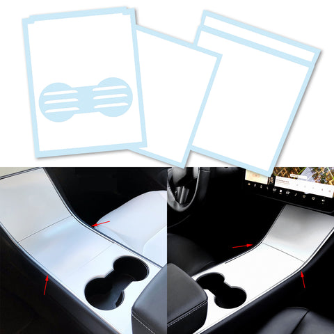3pcs for Tesla Model 3 Center Console Wrap Sticker, Armrest Cup Holder Box Panel Trim, Protective Film Anti-Scratch Decal, Black Color Carbon Fiber Pattern / Matte Black / Matte White / Brushed Silver