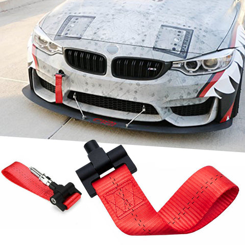 Red / Blue / Black JDM Style Tow Hole Adapter with Towing Strap for BMW X1 X3 X4 X5 X6 2 3 4 5 Fxx Series 2012+