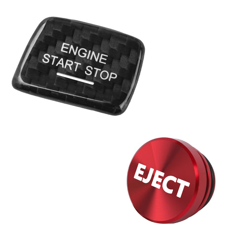 Real Carbon Fiber Engine Start + Red Cigarette Eject Button Trim For Chevy C7