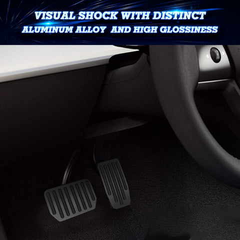 Non-Slip Accelerator&Brake Foot Pedal Cover Replacement - Anti-Slip Gas Brake Paddle Protector - Aluminium Brake Foot Pedal Pad with Rubber Handle Compatible with Tesla Model 3 Y (Black)