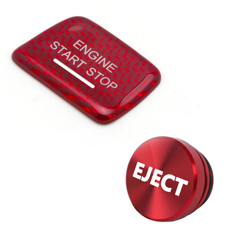 Red Carbon Fiber Engine Start + Cigarette Lighter Eject Button Trim For Chevy C7