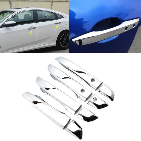 Sporty Carbon Fiber Style / Styling ABS Chrome Car Door Exterior Handle Cover Trim Guard for Honda Civic 2016-2019