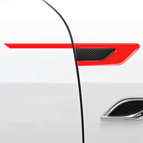 Car Side Door Marker Rearview Mirror Edge Protector Guard Cover Sticker Set, Carbon Fiber Pattern w/ Reflective Safety Strip (Red)