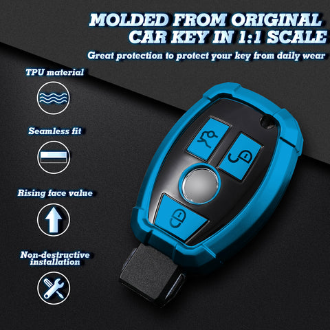 Full Covered Armor Blue TPU Remote Fob Key Cover Shell For Mercedes B C E G SLK