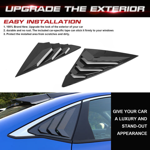 2X Carbon Fiber Style Side Window Quarter Louver Cover Vent For Honda Civic 2022