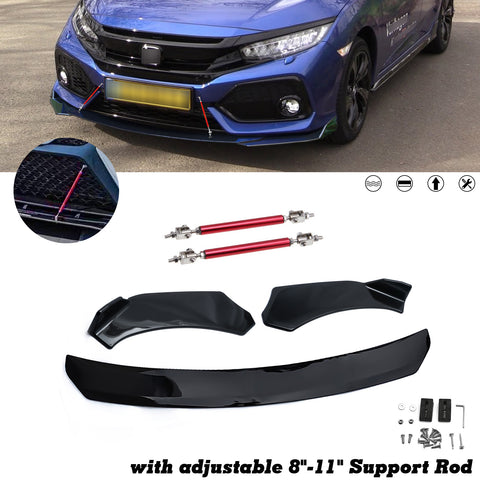 Front Bumper Lip Chin Spoiler Splitter Diffuser Protector Guard Gloss Black 3pcs Universal Fit For Most Cars Auto Front Trim Body Kit
