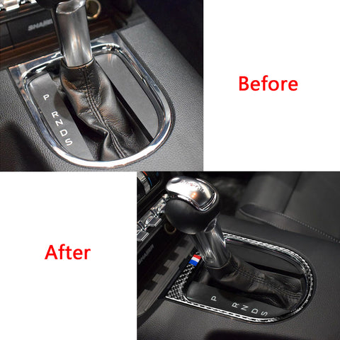 Real Carbon Fiber 3-Color Bar Gear Shift Panel Decals For Ford Mustang 2015-up