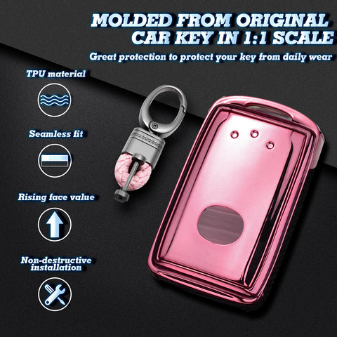 Pink Soft TPU Full Protect Remote Smart Key Fob Cover Case w/Keychain For Mazda 3 2019-2025