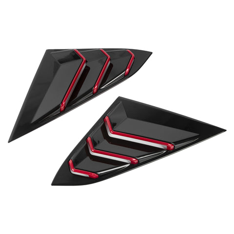 Side Air Vent Window Louver Glossy Black w/Red ABS Cover For Honda Civic 2016-21