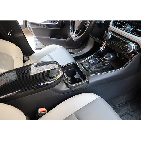 Carbon Fiber ABS Car Center Water Cup Holder Frame Cover Trim For Toyota RAV4 2019-24