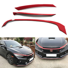 3pcs Red ABS R-Type Front Hood Grille Moulding Cover Trim for Honda Civic 2016-2019