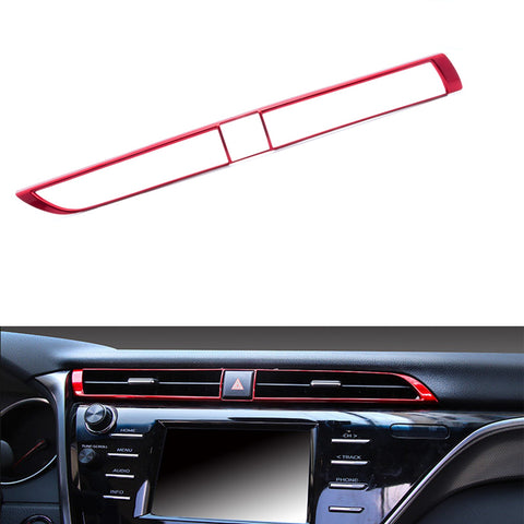 ABS Carbon Fiber / Red ABS Middle Air Vent Outlet Trim for Toyota Camry 2018 2019 2020