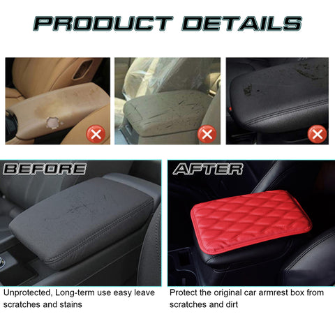 Red Leather Wavy Shape Central Console Armrest Cover Seat Box Protect Decor 1pc