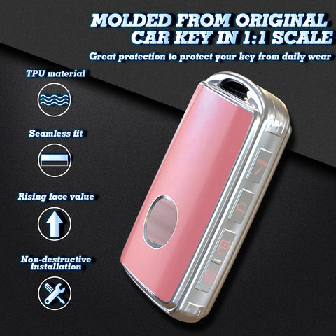 Pink TPU Sand Leather Full Protect Remote Key Fob Cover For Mazda CX-9 2020-23