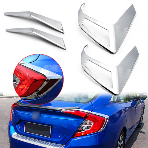 4x Sporty Racing Carbon Fiber Style / Styling ABS Chrome Rear Light Cover Trim for Honda Civic 2016-2019 Sedan Only