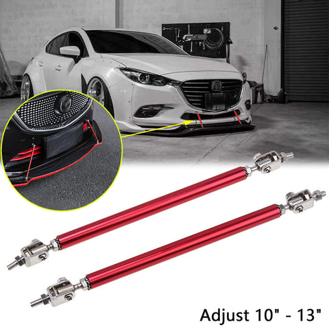Adjustable 6"-9" / 8"-11" / 10"-13" Front Bumper Lip Splitter Diffuser Strut Rod Tie Bars Fit Most Vehicles, Black / Red / Blue / Silver