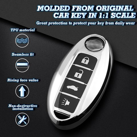 Blue/ Red/ Silver TPU Remote Key Fob Cover Case Protection for Nissan 4-Button Smart Key