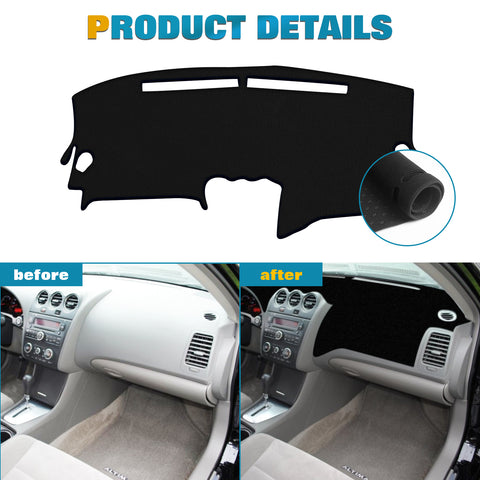 Center Console Dashboard Mat Pre-cut Non-Slip Sunshield Sun Glare Protector Dash Carpet Pad Black Cover Compatible with Nissan Altima Sedan Coupe 2007-2012