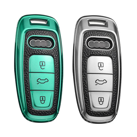 Silver TPU Leather Full Protect Remote Smart Key Fob Cover For Audi A6L A7 A8