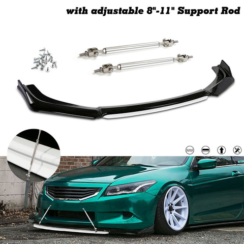 Xotic Tech Front Bumper Lip Chin Spoiler Splitter Diffuser Protector Guard Body Kit Compatible with Honda Accord Civic, Volkswagen MK5 MK6 MK7,Kia Optima,Mitsubishi Lancer, Black w/Blue 4pcs