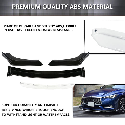 Xotic Tech Front Bumper Lip Chin Spoiler Splitter Diffuser Protector Guard Body Kit Compatible with Honda Accord Civic, Volkswagen MK5 MK6 MK7,Kia Optima,Mitsubishi Lancer, Black w/White 4pcs