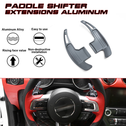 Gray Aluminum Steering Wheel Paddle Shifter Extensions For Ford Mustang 2015-up