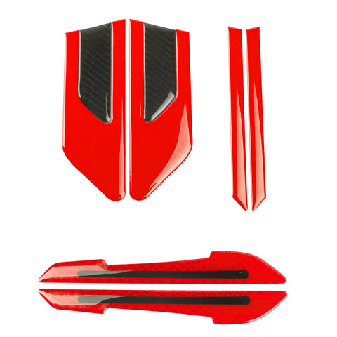 Car Side Door Marker Rearview Mirror Edge Protector Guard Cover Sticker Set, Carbon Fiber Pattern w/ Reflective Safety Strip (Red)