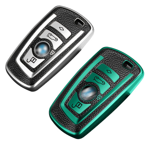 For BMW 1 2 3 4 5 6 7 Series Silver TPU Leather Full Protect Key Fob Case Cover
