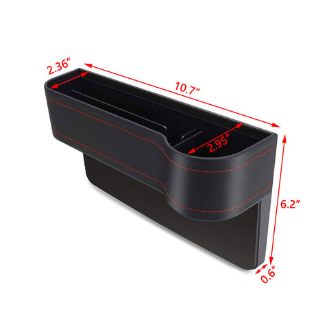 Black Leather Console Side Pocket Organizer, Car Seat Catcher w/Cup Holder Compatible With Drinks, Key, Wallet, Phone, Sunglasses, etc