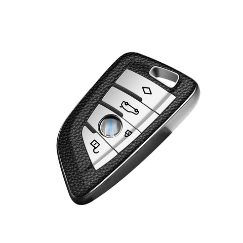 For BMW X1 X3 X5 X6 X7 5 7 Series Silver TPU Leather Key Shell Fob Case Cover w/Keychain