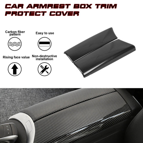 Inner Armrest Storage Box Cover Trim Center Console Protector Cap, Carbon Fiber Pattern, Compatible with Mercedes Benz C Class W205 2015-2021, GLC Class W253 2016-2021