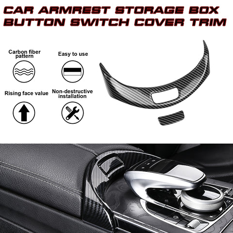 Center Console Armrest Storage Box Release Button Switch Panel Cover Trim, Carbon Fiber Pattern, Compatible with Mercedes Benz C Class W205 2015-2021, GLC Class W253 2016-2021