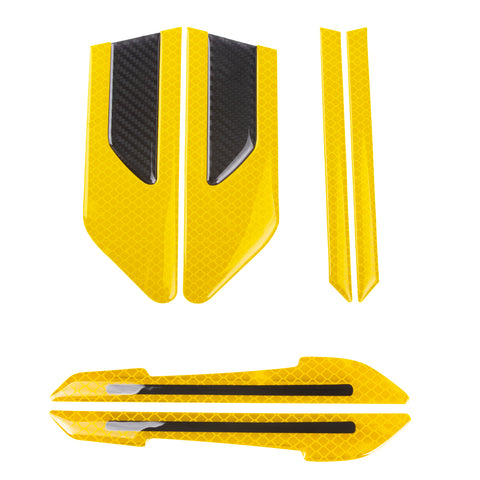 Car Side Door Marker Rearview Mirror Edge Protector Guard Cover Sticker Set, Carbon Fiber Pattern w/ Reflective Safety Strip (Yellow)