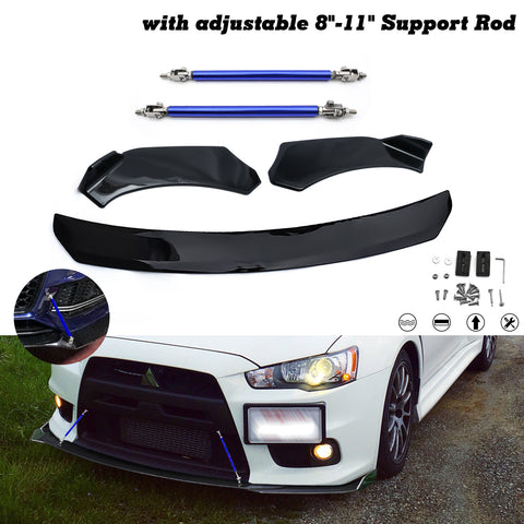 Front Bumper Lip Chin Spoiler Splitter Diffuser Protector Guard Gloss Black 3pcs Universal Fit For Most Cars Auto Front Trim Body Kit