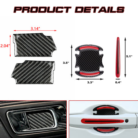 Real Carbon Fiber Inner + Exterior Door Handle Cover For Ford Mustang 2015-up