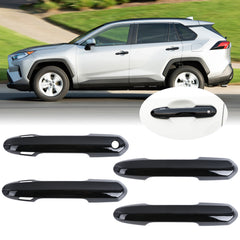 Side Door Handle Cover Trim w/ Keyless Hole Compatible with Toyota Rav4 2019-2024  Highlander 2020-up, Gloss Black (4pcs)