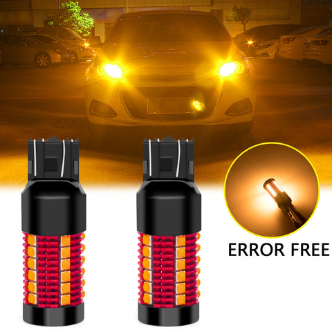 2pcs Error Free 1156 1141 BA15S / 7443 7440 T20 / 1157 2057 7528 BAY15D / 3157 3156 3057 4157 LED Turn Signal Light Bulb, Anti Hyper Flash Canbus Yellow Orange LED Bulb Replacement, No Load Resistor Need