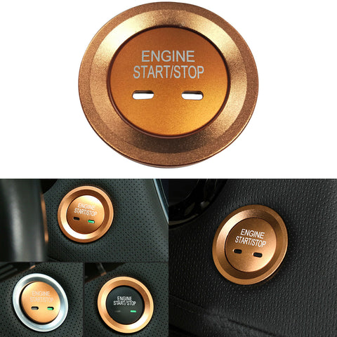 Blue/ Gold/ Red/ Silver Keyless Engine Start Stop Button Cap with Surrounding Trim Ring for Chevy VW Cadillac GMC