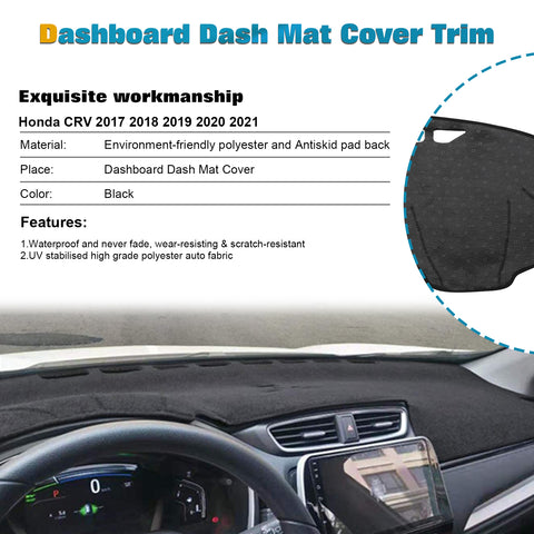 Center Console Dashboard Mat Pre-Cut Non-Slip Sunshield Sun Glare Protector Dash Carpet Pad Black Cover Compatible with Honda CR-V CRV 2017-2022