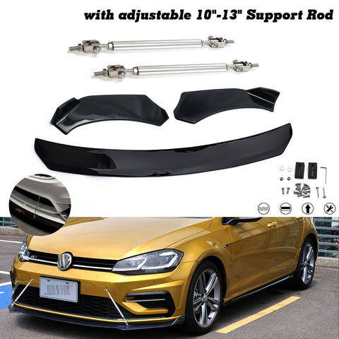Front Bumper Lip Chin Spoiler Splitter Diffuser Protector Guard Gloss Black 3pcs Universal Fit For Most Cars Auto Front Trim Body Kit