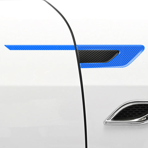 Blue Reflective Carbon Fiber Car Side Door Warning Protector Guard Decals 11.6"