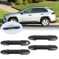 Side Door Handle Cover Trim w/ Keyless Hole Compatible with Toyota Rav4 2019-2024 Highlander 2020-up, Carbon Fiber Pattern (4pcs)