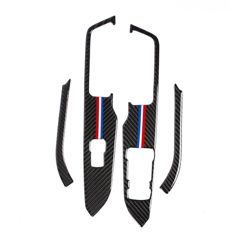 4X 3-Color Bar Carbon Fiber Window Switch Cover Trim For Ford Mustang 2015-2022