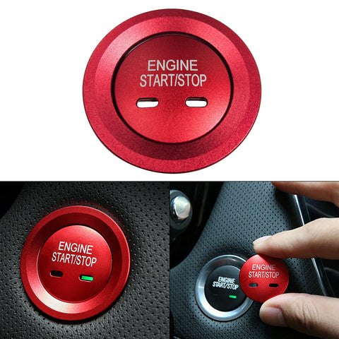 Blue/ Gold/ Red/ Silver Keyless Engine Start Stop Button Cap with Surrounding Trim Ring for Chevy VW Cadillac GMC